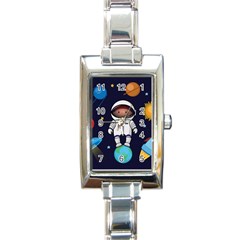 Boy Spaceman Space Rocket Ufo Planets Stars Rectangle Italian Charm Watch by Vaneshart