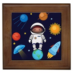 Boy Spaceman Space Rocket Ufo Planets Stars Framed Tile by Vaneshart