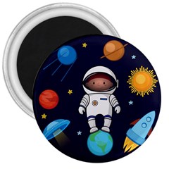 Boy Spaceman Space Rocket Ufo Planets Stars 3  Magnets by Vaneshart