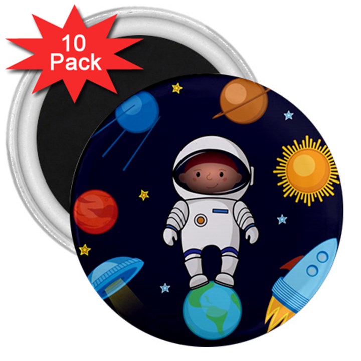 Boy Spaceman Space Rocket Ufo Planets Stars 3  Magnets (10 pack) 