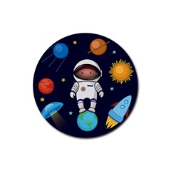 Boy Spaceman Space Rocket Ufo Planets Stars Rubber Coaster (round)  by Vaneshart