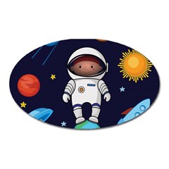 Boy Spaceman Space Rocket Ufo Planets Stars Oval Magnet by Vaneshart