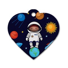 Boy Spaceman Space Rocket Ufo Planets Stars Dog Tag Heart (two Sides) by Vaneshart