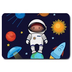 Boy Spaceman Space Rocket Ufo Planets Stars Large Doormat  by Vaneshart