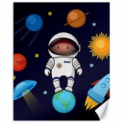 Boy Spaceman Space Rocket Ufo Planets Stars Canvas 11  X 14  by Vaneshart