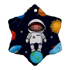 Boy Spaceman Space Rocket Ufo Planets Stars Snowflake Ornament (two Sides) by Vaneshart