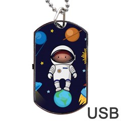 Boy Spaceman Space Rocket Ufo Planets Stars Dog Tag Usb Flash (two Sides) by Vaneshart