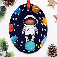 Boy Spaceman Space Rocket Ufo Planets Stars Ornament (oval Filigree) by Vaneshart