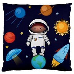 Boy Spaceman Space Rocket Ufo Planets Stars Large Cushion Case (two Sides)