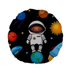 Boy Spaceman Space Rocket Ufo Planets Stars Standard 15  Premium Round Cushions by Vaneshart