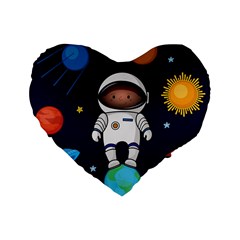 Boy Spaceman Space Rocket Ufo Planets Stars Standard 16  Premium Heart Shape Cushions by Vaneshart