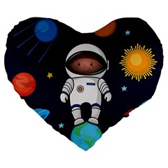 Boy Spaceman Space Rocket Ufo Planets Stars Large 19  Premium Heart Shape Cushions by Vaneshart