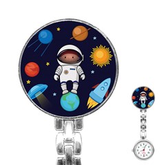 Boy Spaceman Space Rocket Ufo Planets Stars Stainless Steel Nurses Watch by Vaneshart