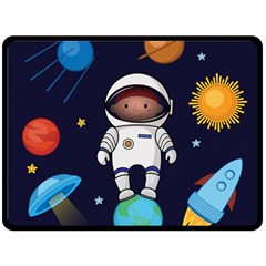 Boy Spaceman Space Rocket Ufo Planets Stars Double Sided Fleece Blanket (large)  by Vaneshart