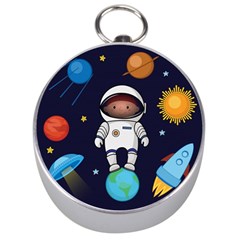 Boy Spaceman Space Rocket Ufo Planets Stars Silver Compasses by Vaneshart