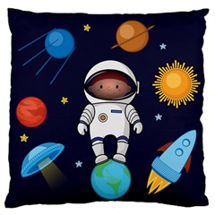 Boy Spaceman Space Rocket Ufo Planets Stars Large Flano Cushion Case (two Sides) by Vaneshart