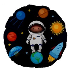 Boy Spaceman Space Rocket Ufo Planets Stars Large 18  Premium Flano Round Cushions by Vaneshart