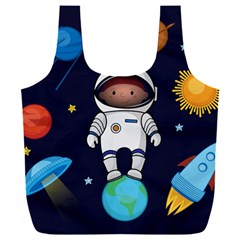 Boy Spaceman Space Rocket Ufo Planets Stars Full Print Recycle Bag (xxxl) by Vaneshart