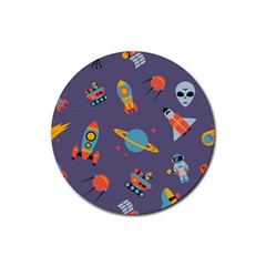 Space Seamless Pattern Rubber Round Coaster (4 pack) 