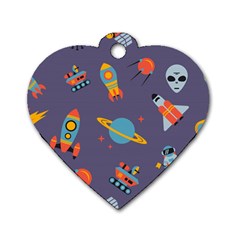 Space Seamless Pattern Dog Tag Heart (Two Sides)