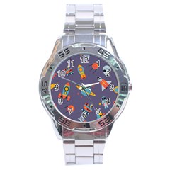 Space Seamless Pattern Stainless Steel Analogue Watch