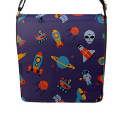 Space Seamless Pattern Flap Closure Messenger Bag (L)