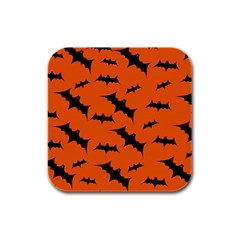 Halloween Card With Bats Flying Pattern Rubber Square Coaster (4 Pack)  by Vaneshart