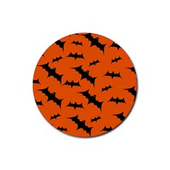 Halloween Card With Bats Flying Pattern Rubber Coaster (round)  by Vaneshart