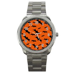 Halloween Card With Bats Flying Pattern Sport Metal Watch by Vaneshart