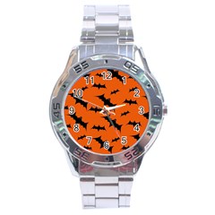 Halloween Card With Bats Flying Pattern Stainless Steel Analogue Watch by Vaneshart