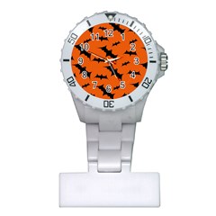 Halloween Card With Bats Flying Pattern Plastic Nurses Watch