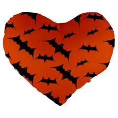 Halloween Card With Bats Flying Pattern Large 19  Premium Flano Heart Shape Cushions by Vaneshart