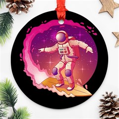 Astronaut Spacesuit Standing Surfboard Surfing Milky Way Stars Ornament (round) by Vaneshart