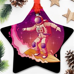 Astronaut Spacesuit Standing Surfboard Surfing Milky Way Stars Ornament (star) by Vaneshart