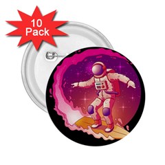 Astronaut Spacesuit Standing Surfboard Surfing Milky Way Stars 2 25  Buttons (10 Pack)  by Vaneshart