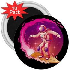 Astronaut Spacesuit Standing Surfboard Surfing Milky Way Stars 3  Magnets (10 Pack)  by Vaneshart