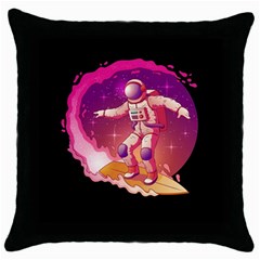 Astronaut Spacesuit Standing Surfboard Surfing Milky Way Stars Throw Pillow Case (black) by Vaneshart