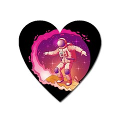 Astronaut Spacesuit Standing Surfboard Surfing Milky Way Stars Heart Magnet by Vaneshart