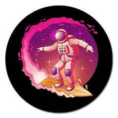 Astronaut Spacesuit Standing Surfboard Surfing Milky Way Stars Magnet 5  (round) by Vaneshart