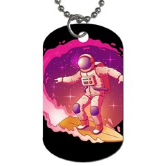 Astronaut Spacesuit Standing Surfboard Surfing Milky Way Stars Dog Tag (two Sides) by Vaneshart