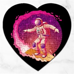 Astronaut Spacesuit Standing Surfboard Surfing Milky Way Stars Jigsaw Puzzle (heart) by Vaneshart