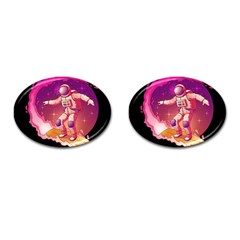 Astronaut Spacesuit Standing Surfboard Surfing Milky Way Stars Cufflinks (oval) by Vaneshart