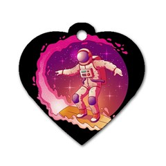 Astronaut Spacesuit Standing Surfboard Surfing Milky Way Stars Dog Tag Heart (one Side) by Vaneshart