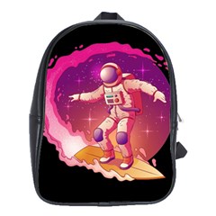 Astronaut Spacesuit Standing Surfboard Surfing Milky Way Stars School Bag (large) by Vaneshart