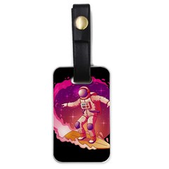 Astronaut Spacesuit Standing Surfboard Surfing Milky Way Stars Luggage Tag (one Side) by Vaneshart