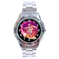 Astronaut Spacesuit Standing Surfboard Surfing Milky Way Stars Stainless Steel Analogue Watch by Vaneshart