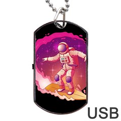 Astronaut Spacesuit Standing Surfboard Surfing Milky Way Stars Dog Tag Usb Flash (one Side) by Vaneshart