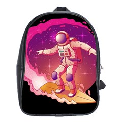 Astronaut Spacesuit Standing Surfboard Surfing Milky Way Stars School Bag (xl) by Vaneshart