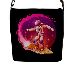 Astronaut Spacesuit Standing Surfboard Surfing Milky Way Stars Flap Closure Messenger Bag (l) by Vaneshart