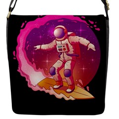 Astronaut Spacesuit Standing Surfboard Surfing Milky Way Stars Flap Closure Messenger Bag (s) by Vaneshart